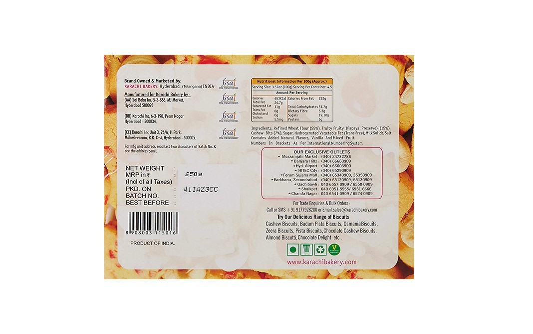 Karachi Bakery Fruit Biscuits    Box  250 grams